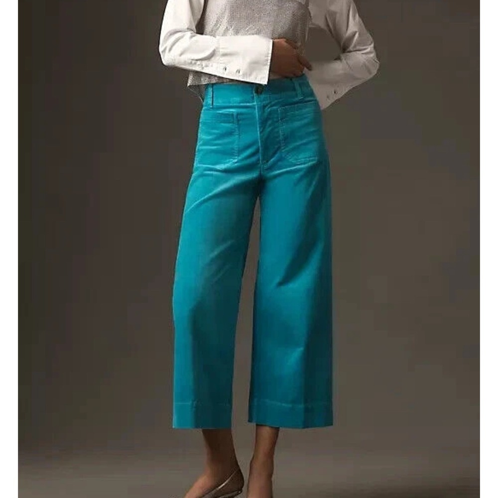 Maeve Teal Wide-Leg Cropped Pants